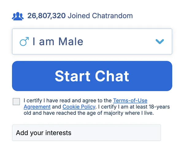 Área de Inicio de Chat de Chatrandom