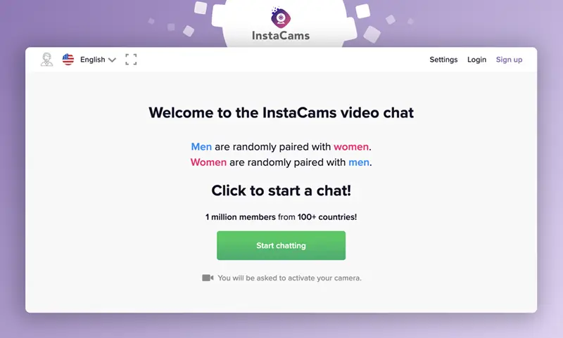 Captura de pantalla del sitio web de Instacams